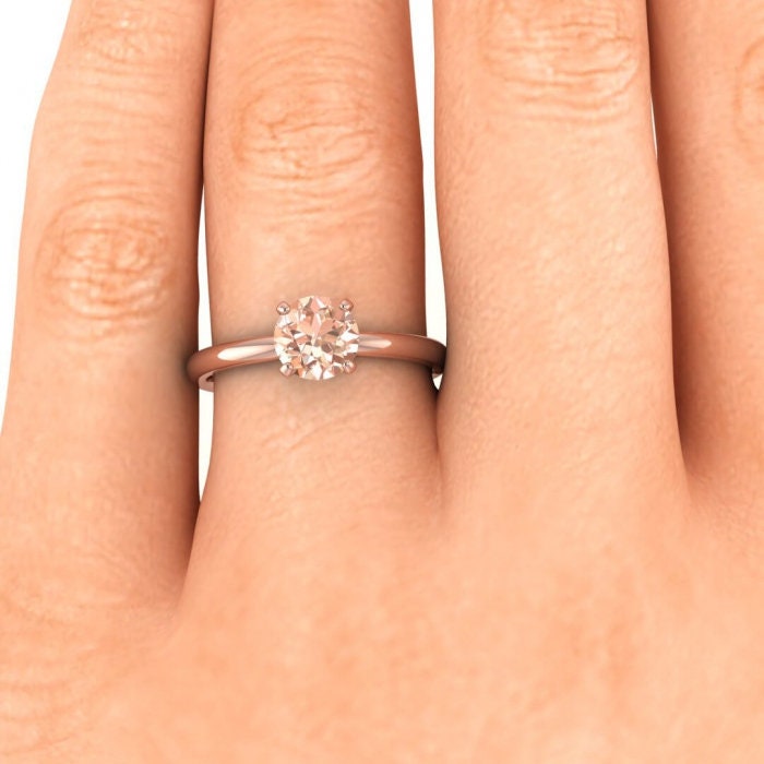 14k Rose Gold Maja Classic Morganite Solitaire Ring; Classic Petite Band, Modern Engagement Ring