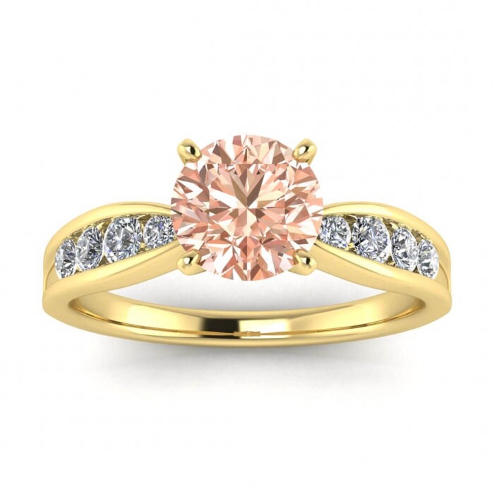 14k Rose Gold Maven Tapered Channel Set Morganite And Diamond Ring (1/4 Ct. Tw.); Tapered Band, Channel Set, Prongs Setting