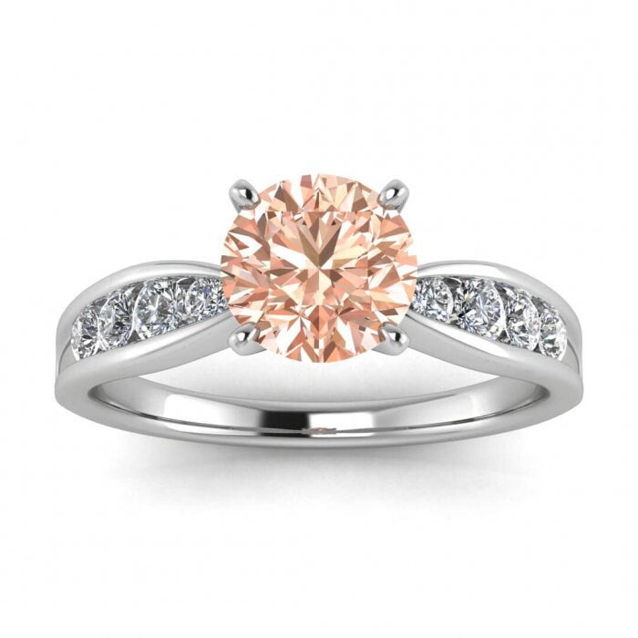 14k Rose Gold Maven Tapered Channel Set Morganite And Diamond Ring (1/4 Ct. Tw.); Tapered Band, Channel Set, Prongs Setting