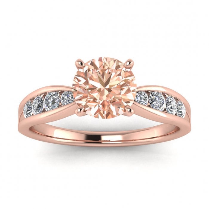 14k Rose Gold Maven Tapered Channel Set Morganite And Diamond Ring (1/4 Ct. Tw.); Tapered Band, Channel Set, Prongs Setting