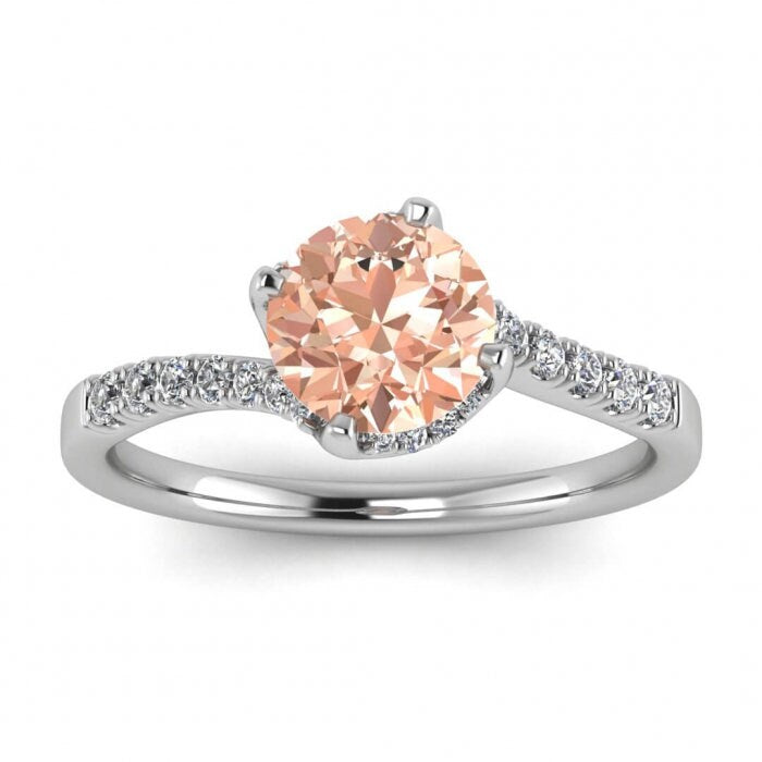 14k Rose Gold Swirly Petite Pave Morganite And Diamond Ring, Petite Pave, Unique, Gemstone Encrusted Gallery And Prongs