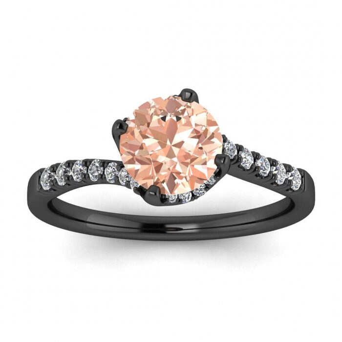 14k Rose Gold Swirly Petite Pave Morganite And Diamond Ring, Petite Pave, Unique, Gemstone Encrusted Gallery And Prongs