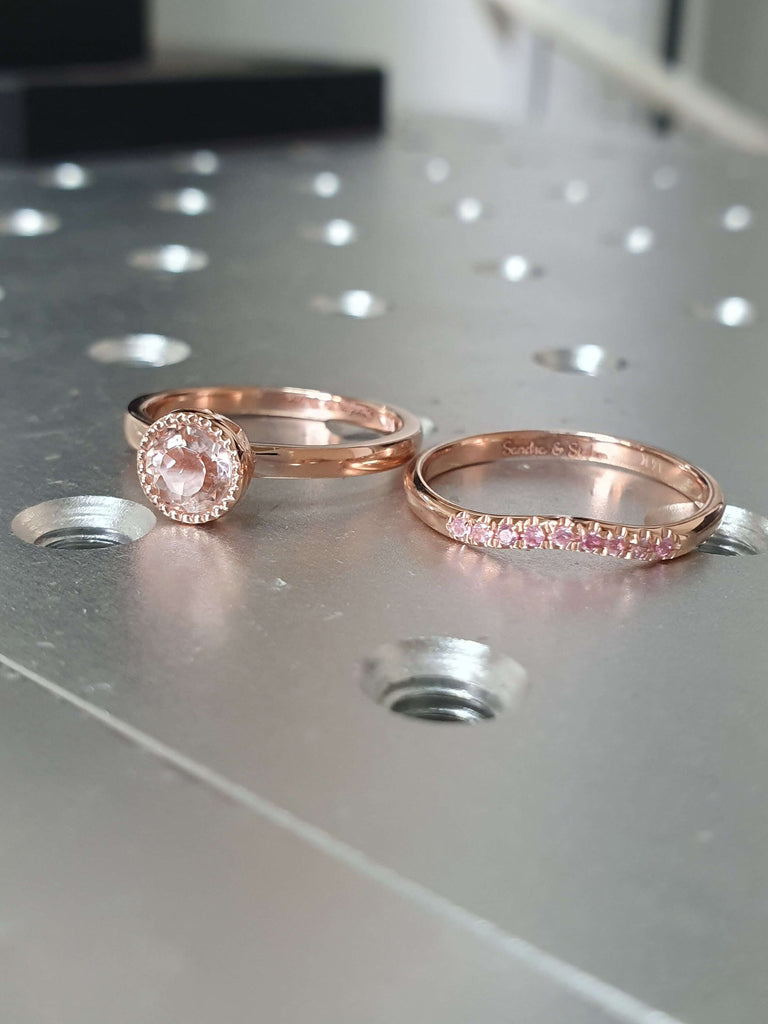 14K Gold 5MM Morganite Bridal Set Rose Gold Morganite Engagement ring Set Peach Pink Sapphire Ring Set for Women Princess Ring