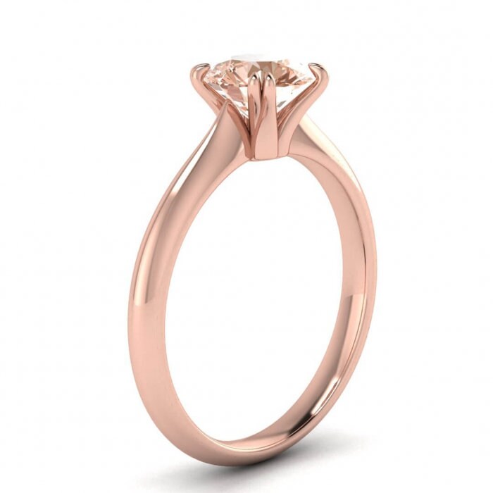 14k Rose Gold Taya Knife Edged Morganite Solitaire Ring, Split Unique Prongs, Knife Edged Band, Delicate Band