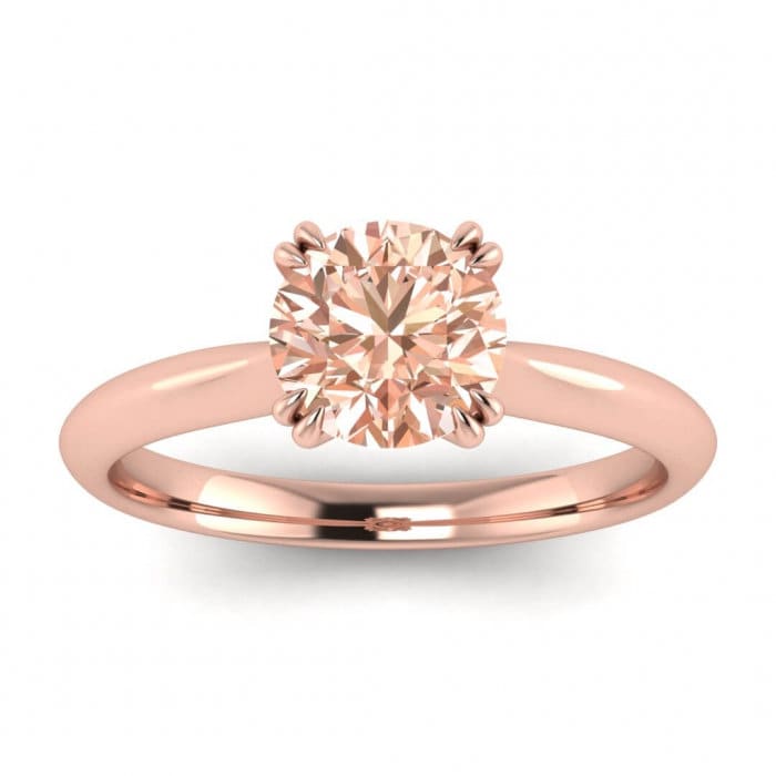 14k Rose Gold Taya Knife Edged Morganite Solitaire Ring, Split Unique Prongs, Knife Edged Band, Delicate Band