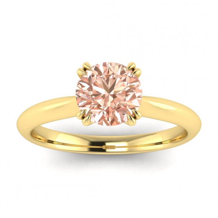 14k Rose Gold Taya Knife Edged Morganite Solitaire Ring, Split Unique Prongs, Knife Edged Band, Delicate Band