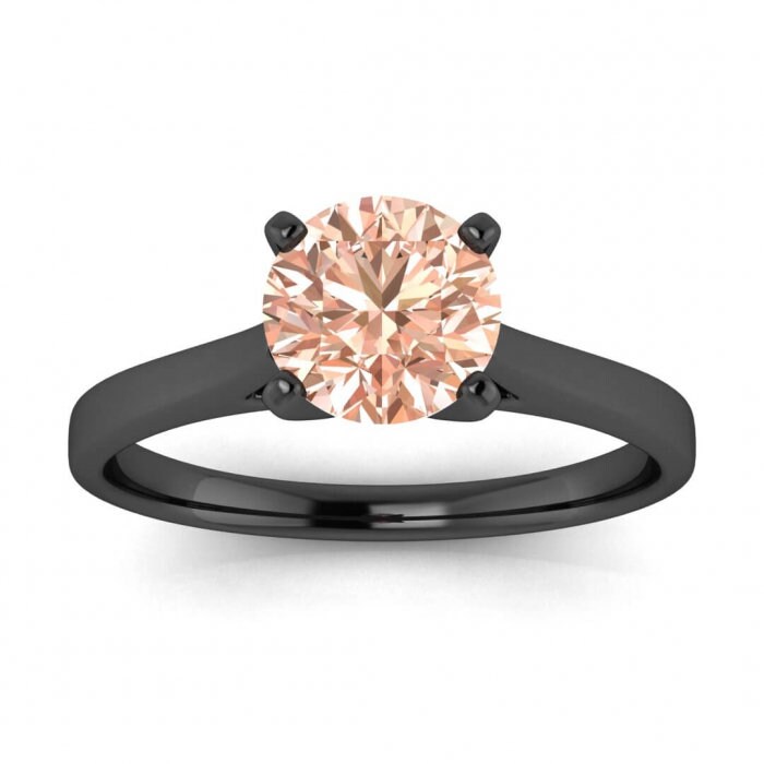 14k Rose Gold Mira Morganite Cathedral Engagement Ring; Cathedral Setting, Squared Band