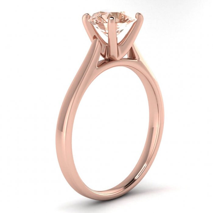 14k Rose Gold Mira Morganite Cathedral Engagement Ring; Cathedral Setting, Squared Band