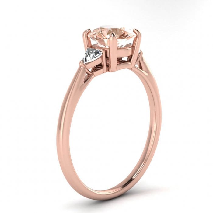 14k Rose Gold Tri Morganite And Diamond Trillion Cut Ring, Trillion Accents, Open Gallery, Basket Setting