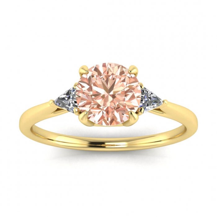 14k Rose Gold Tri Morganite And Diamond Trillion Cut Ring, Trillion Accents, Open Gallery, Basket Setting