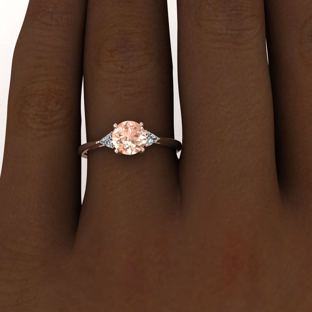 14k Rose Gold Tri Morganite And Diamond Trillion Cut Ring, Trillion Accents, Open Gallery, Basket Setting