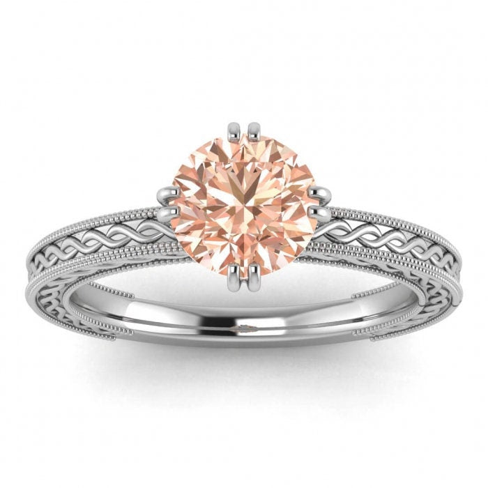 14k Rose Gold Verena Infinity East West Morganite Ring, Unique Prongs Setting, Milgrained, Infinity, Vintage Style