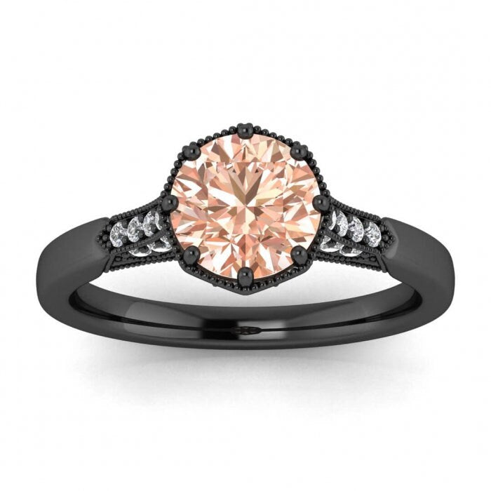 14k Rose Gold Octagon Milgrain Morganite And Diamond Ring (1/10 Ct. Tw.); Milgrain,adorned Setting,pave Setting, Octagon Center Setting