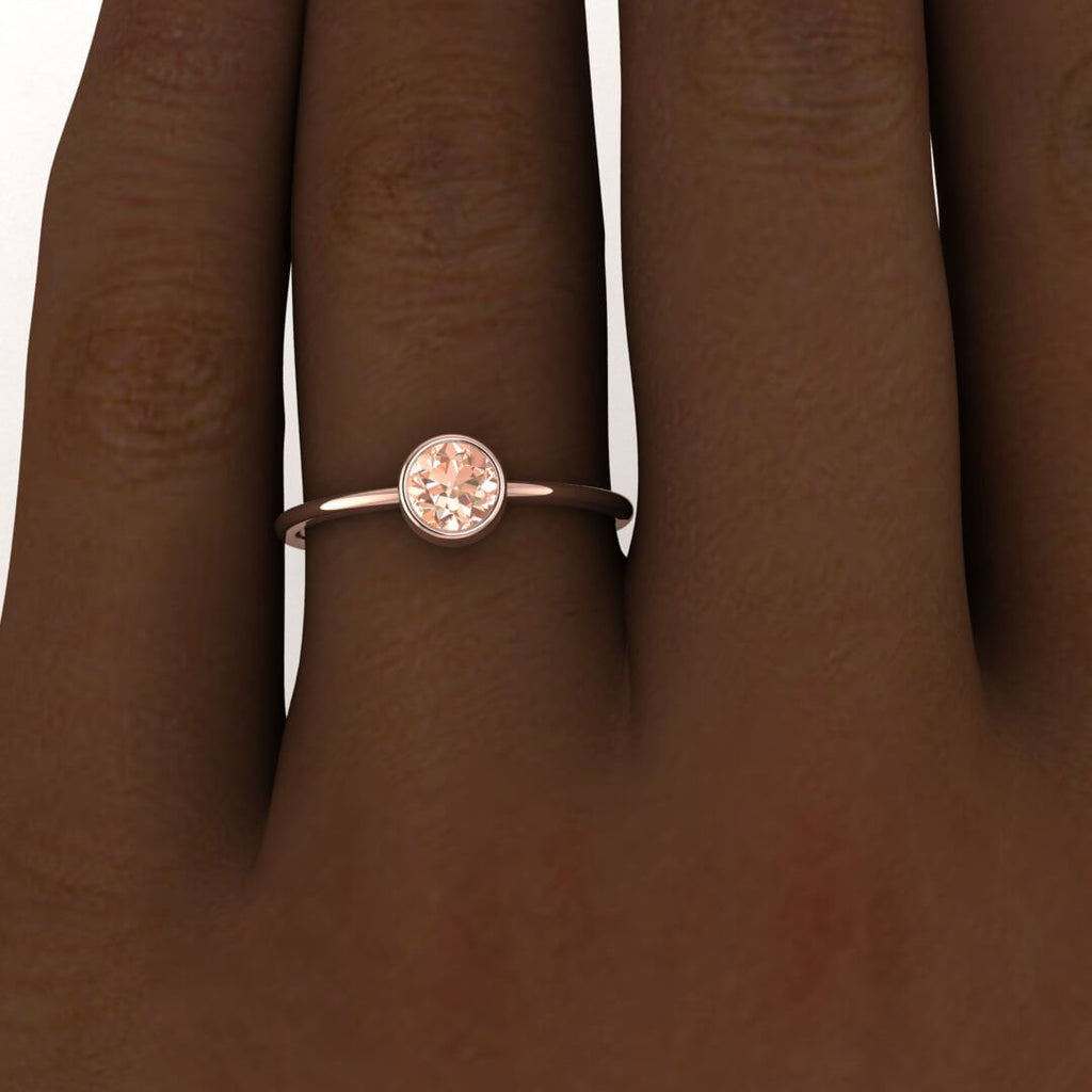 14k Rose Gold Odette Bezel Morganite And Diamond Engagement Ring; Thin Band, Bezel Setting, Round Bezel