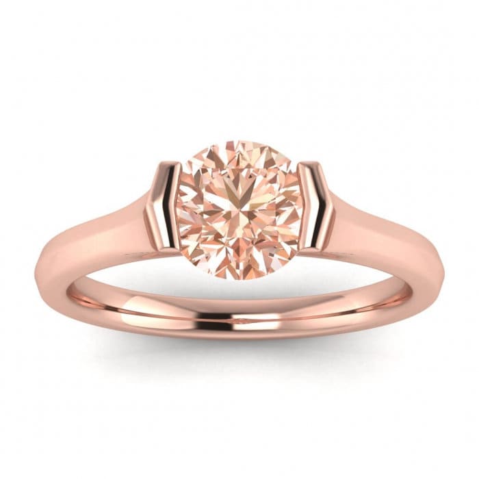 14k Rose Gold Rin Knife Edged Morganite Solitaire Ring; Knife Edged, Tension Setting