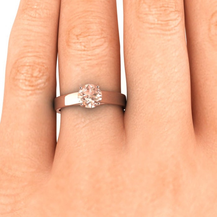 14k Rose Gold Solange Wide Band Morganite Engagement Ring, Wide Band, Intertwined Prongs, Flat Top