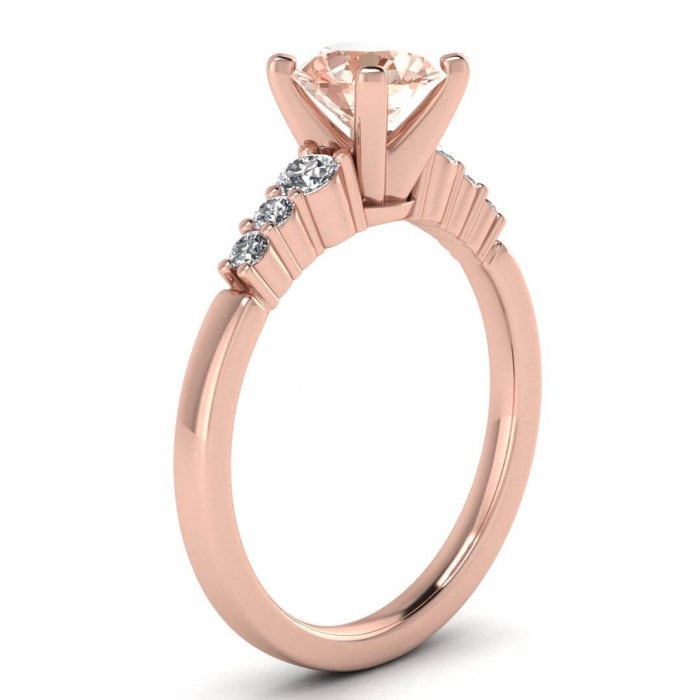 14k Rose Gold Soraya Tapered Morganite And Diamond Ring, Tapered Accent Pave, High Profile Prongs