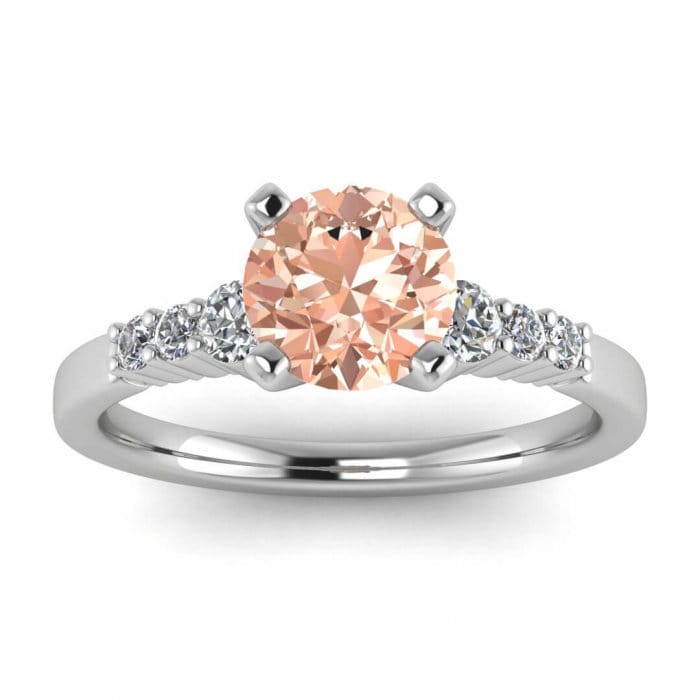 14k Rose Gold Soraya Tapered Morganite And Diamond Ring, Tapered Accent Pave, High Profile Prongs