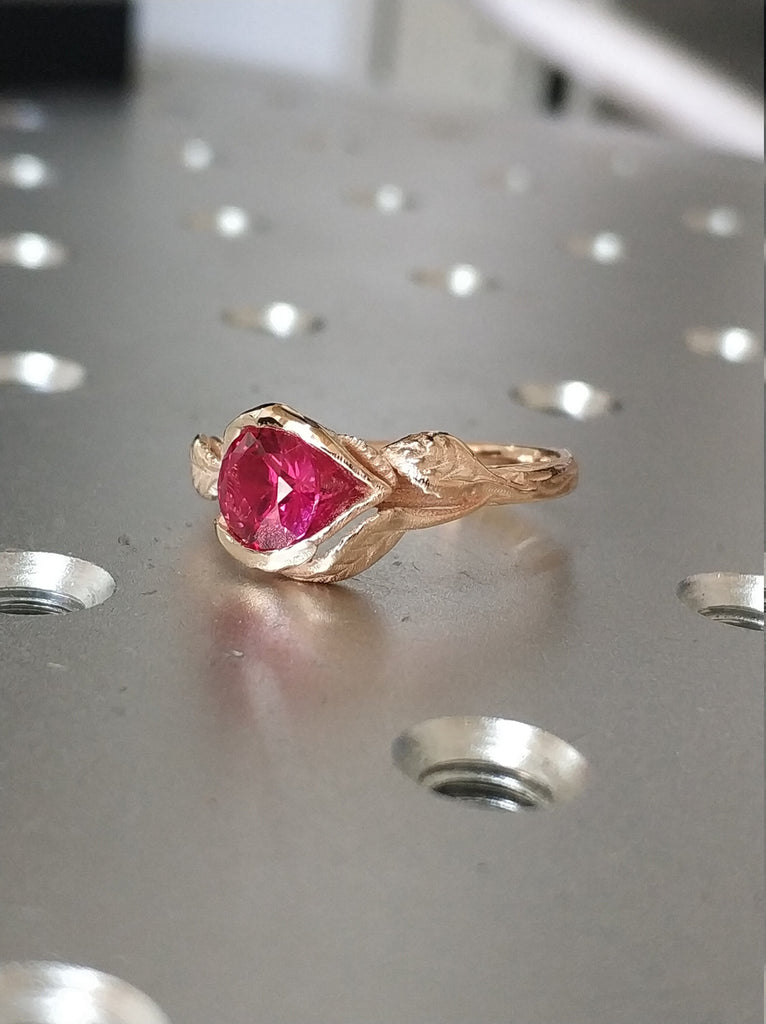 Ruby Engagement Ring Leaf Engagement Ring , Ruby Ring, Rose Gold Ruby Ring, 2ct Ruby Engagement Ring, Leaves Ring, Leaf Ring, Nature Ring