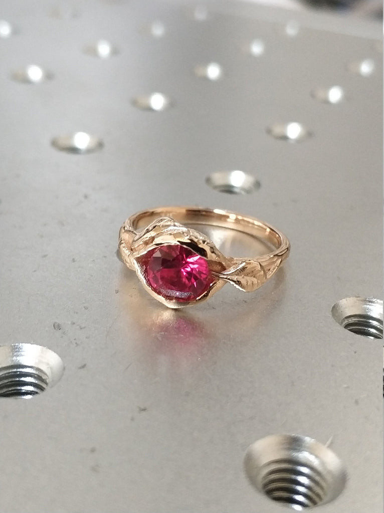 2ct Ruby Engagement Ring, Leaves Ring Ruby Ring, Ruby Engagement Ring Leaf Engagement Ring Rose Gold Ruby Ring, Leaf Ring, Nature Ring