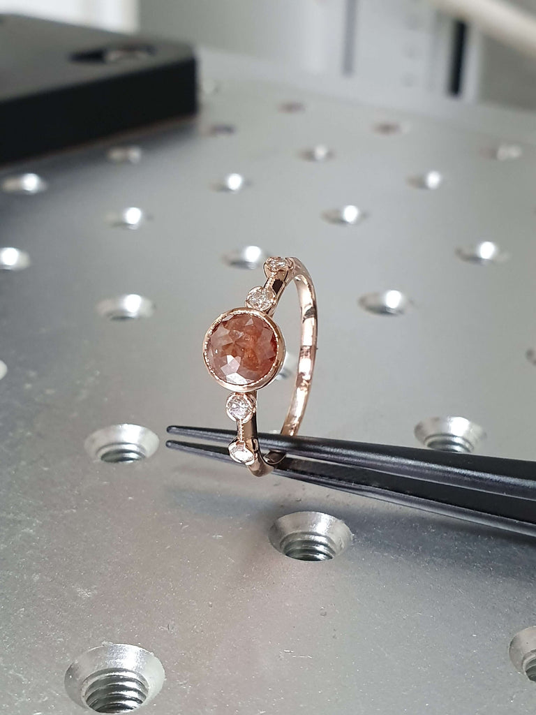 Unique Engagement Ring Rose Cut Diamond Round Ring, Vintage Brown Rose Cut Diamond Ring, Brown Round Rose Cut 14k Gold Non Traditional Ring