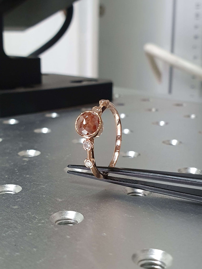Unique Engagement Ring Rose Cut Diamond Round Ring, Vintage Brown Rose Cut Diamond Ring, Brown Round Rose Cut 14k Gold Non Traditional Ring