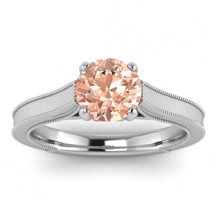 14k Rose Gold Morganite And Diamond Vintage Engagement Ring, Hidden Gemstone, Solitaire Ring, Rising Shoulders, Cathedral Setting, Addison