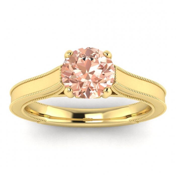 14k Rose Gold Morganite And Diamond Vintage Engagement Ring, Hidden Gemstone, Solitaire Ring, Rising Shoulders, Cathedral Setting, Addison