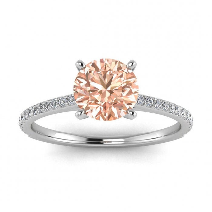 14k Rose Gold Micro Pave Morganite And Diamond Engagement Ring Micro Pave Accents, Prongs Setting Center Gemstone, Anahi