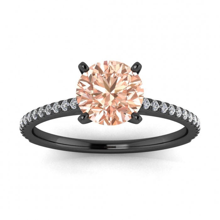 14k Rose Gold Micro Pave Morganite And Diamond Engagement Ring Micro Pave Accents, Prongs Setting Center Gemstone, Anahi