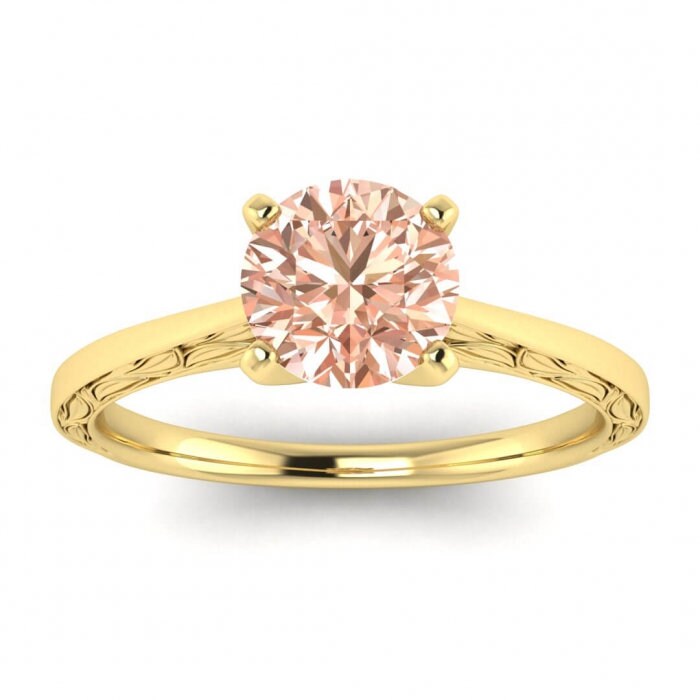 14k Rose Gold Aphrodite Hand Engraved Morganite Ring, Cathedral, High Profile Prongs, Milgrain, Floral Hand Engraving