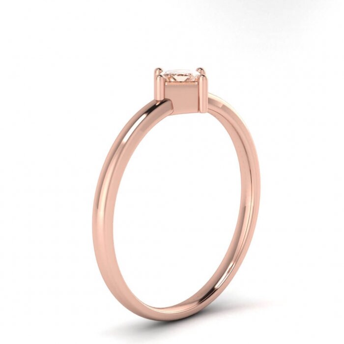 14k Rose Gold Aria Thin Princess Cut Morganite Ring, Offset Prongs, Delicate Band, Unique Setting