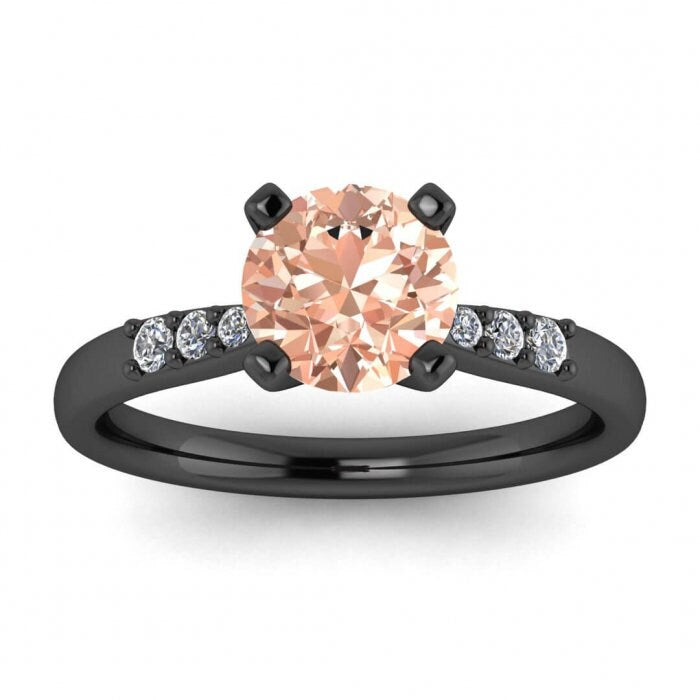 14k Rose Gold Bea Tapered Pave Morganite And Diamond, Tapered Accent Pave, High Profile Prongs