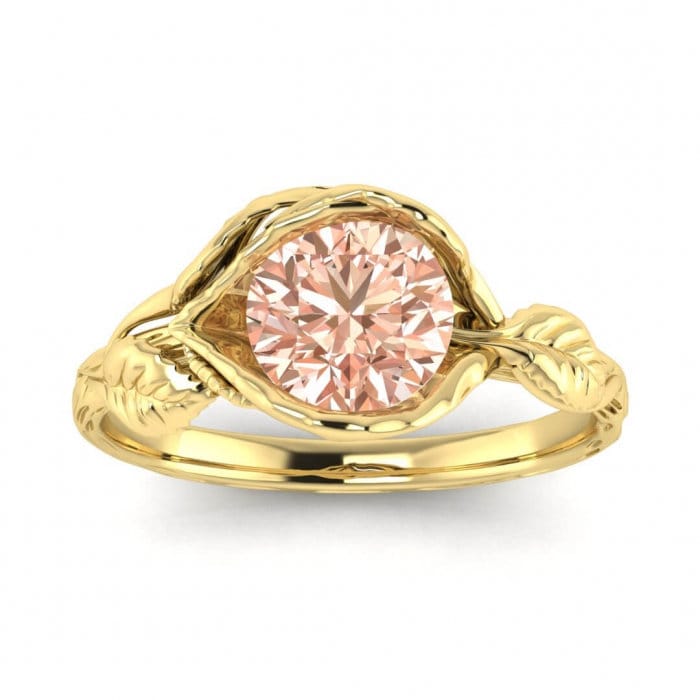 14k Rose Gold Bijou Morganite Lotus Flower Ring, Lotus Engagement Ring, Leaf Ring, Vintage