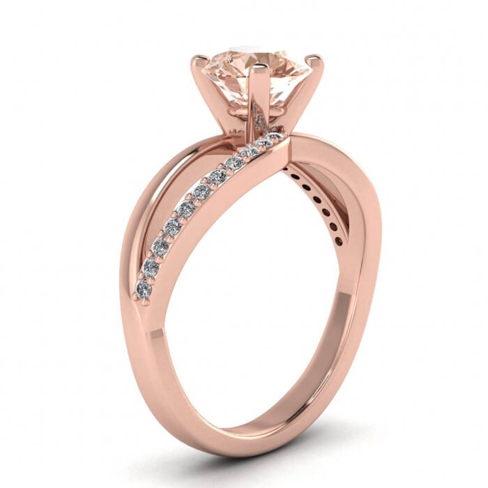 14k Rose Gold Calla Twisted Vine Morganite And Diamond Ring, Twisted Vine, Engagement Ring, Gemstone Pave, Unique Split Shank