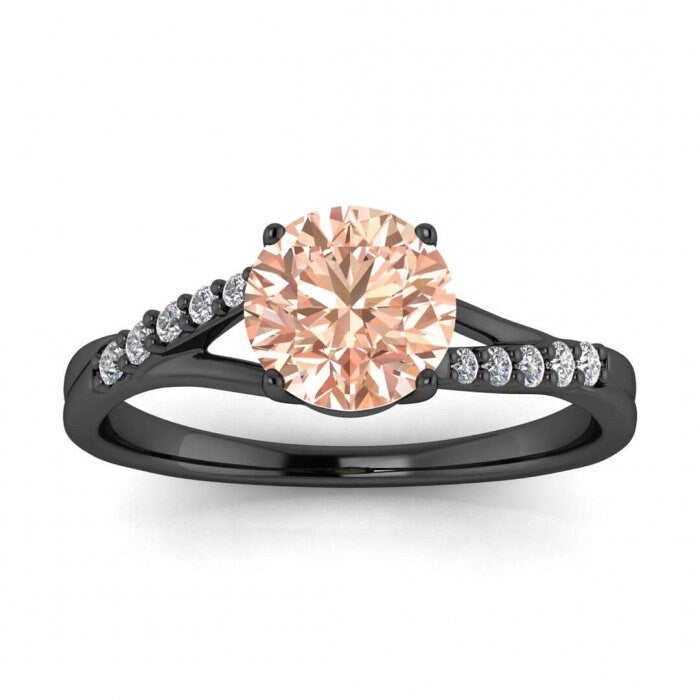 14k Rose Gold Kayla Tapered Pave Morganite And Diamond Ring (1/10 Ct. Tw.); Unique Basket Setting, Split Shank, Tapered Shared Prong Pave