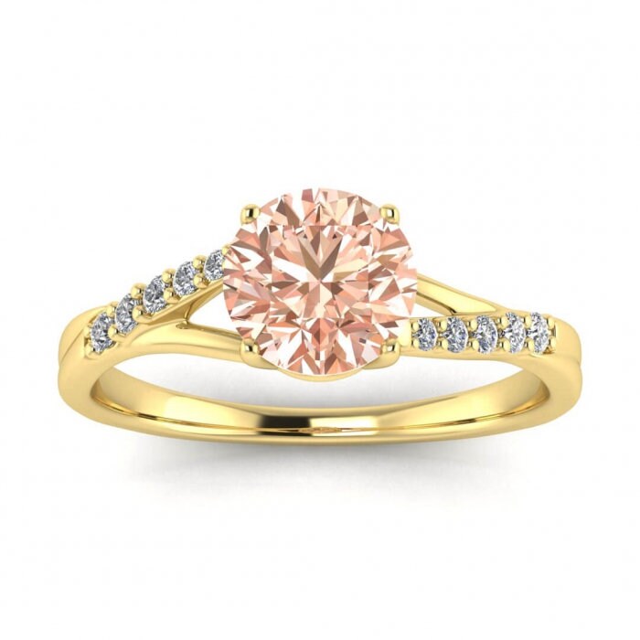 14k Rose Gold Kayla Tapered Pave Morganite And Diamond Ring (1/10 Ct. Tw.); Unique Basket Setting, Split Shank, Tapered Shared Prong Pave