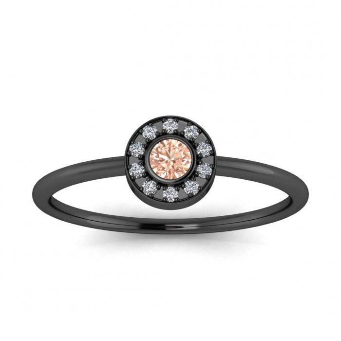 14k Rose Gold Clarion Delicate Morganite And Diamond Halo Ring, Thin Band, Bezel Center Gemstone, Pave Side Accents, Sun Rays