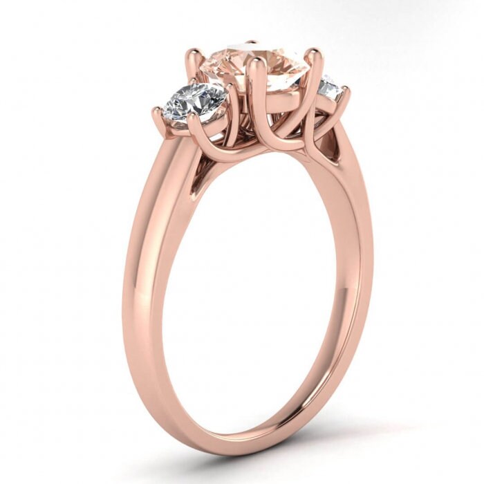 14k Rose Gold Dawn 3 Morganite And Diamond Engagement Ring, Basket Setting, Prongs Setting, Open Gallery