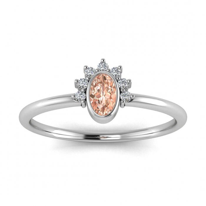 14k Rose Gold Laurel Oval Morganite And Diamond Engagement Ring; Oval Bezel, Aura Of Gemstones, Accent Pave