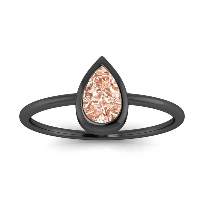 14k Rose Gold Drop Pear Shaped Morganite Engagement Ring, Thin Band, Pear Shaped Gemstone, Bezel Setting, Delicate Ring