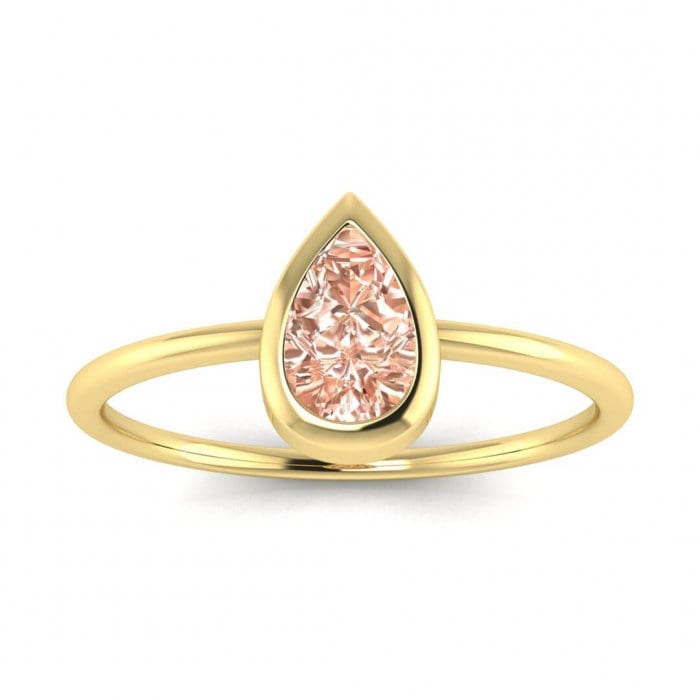 14k Rose Gold Drop Pear Shaped Morganite Engagement Ring, Thin Band, Pear Shaped Gemstone, Bezel Setting, Delicate Ring