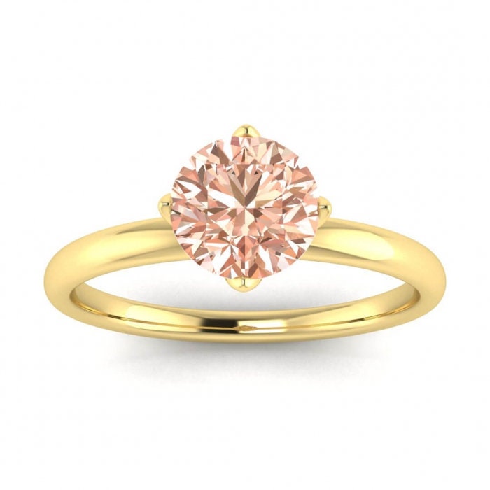 14k Rose Gold Ellis Solitaire Morganite And Diamond Flower Ring, Delicate Band, Tulip Flower Setting