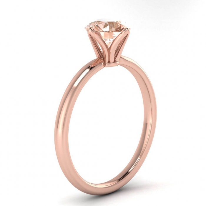 14k Rose Gold Ellis Solitaire Morganite And Diamond Flower Ring, Delicate Band, Tulip Flower Setting