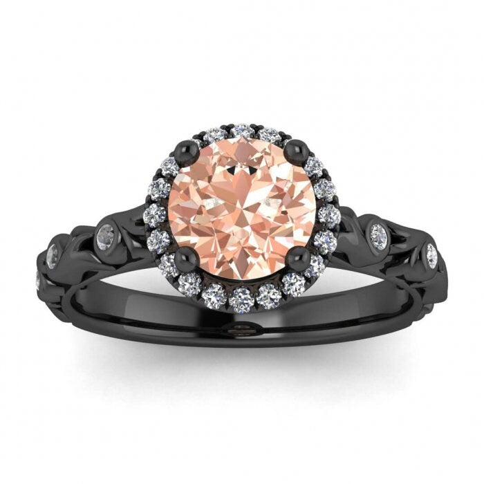 14k Rose Gold Lo Morganite And Diamond Halo Engagement Ring (1/5 Ct. Tw.); Floral Vintage Design, Halo, Cathedral Setting