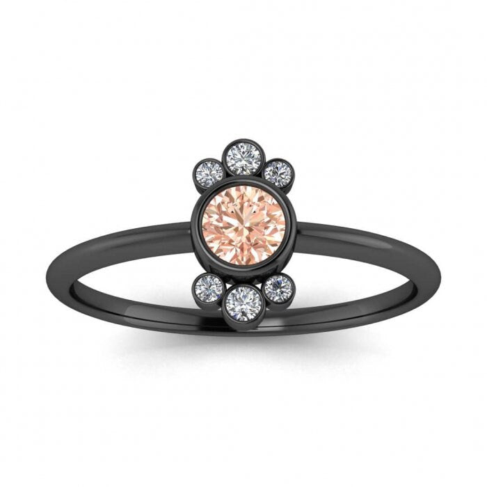 14k Rose Gold Mabel Boho Morganite And Diamond Ring; Delicate Rounded Band,bezel Set Center Gem , Surrounding Bezel Set Gemstone Clusters