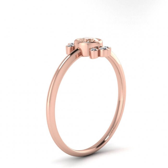 14k Rose Gold Mabel Boho Morganite And Diamond Ring; Delicate Rounded Band,bezel Set Center Gem , Surrounding Bezel Set Gemstone Clusters