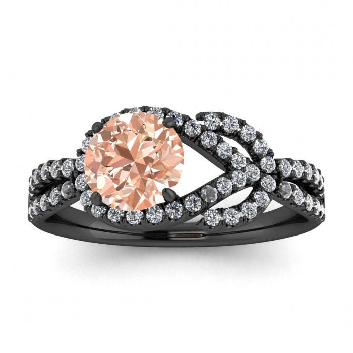 14k Rose Gold Maia Unique Halo Morganite And Diamond Ring (1/3 Ct. Tw.); Infinite Love Knot Pave, Shared Prongs Pave, Unique Halo Design