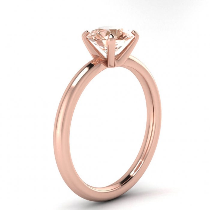 14k Rose Gold Maja Classic Morganite Solitaire Ring; Classic Petite Band, Modern Engagement Ring