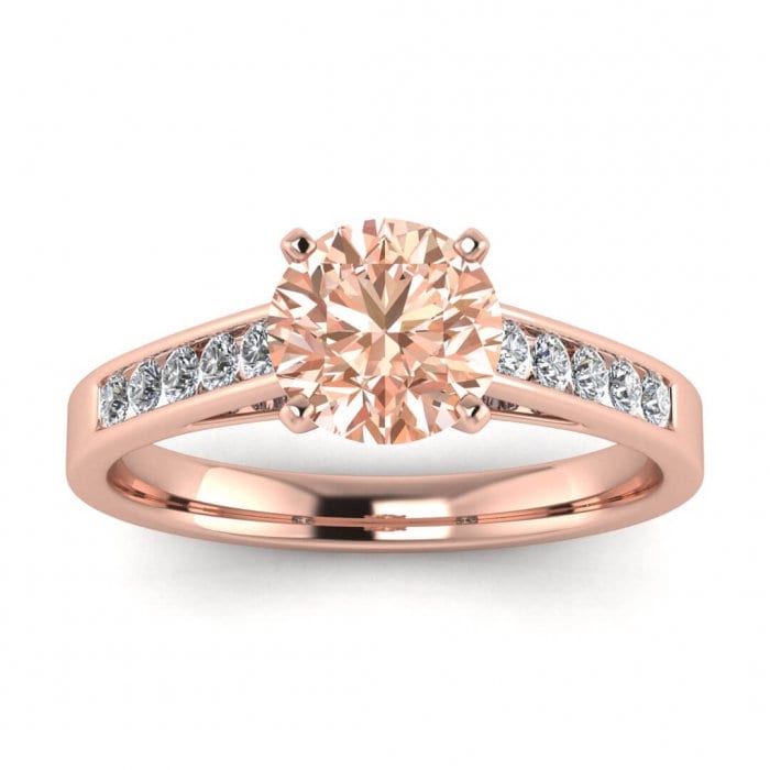 14k Rose Gold Henley Open Channel Morganite And Diamond Engagement Ring, Floating Channel Ring, Bridged Band, Prongs Setting